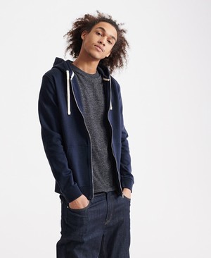 Superdry Organic Cotton Standard Label Loopback Cipzár Férfi Kapucnis Pulóver Sötétkék | OJDRP2586